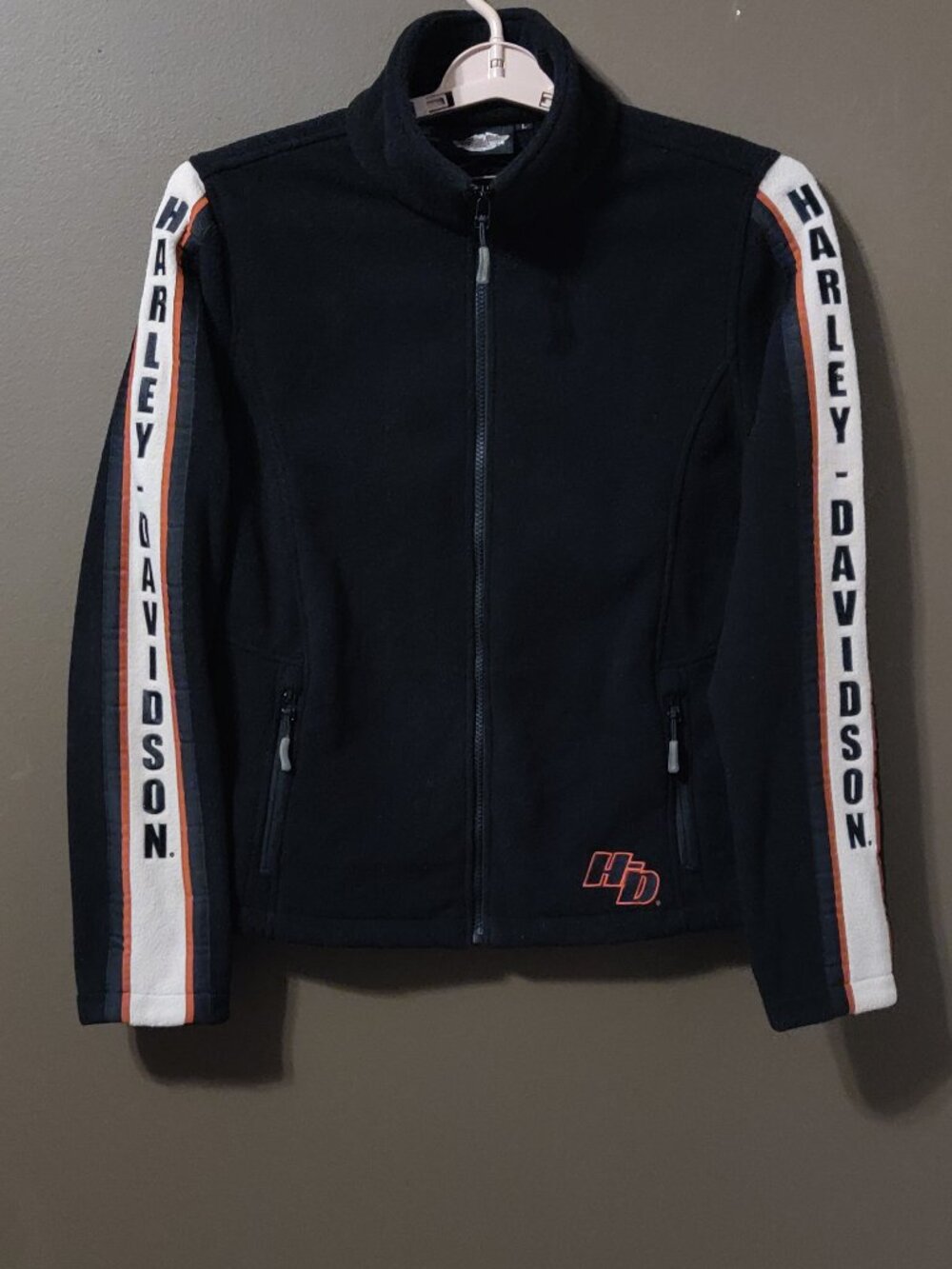 Harley Davidson Women's Black Fleece Jacket With Signature Sleeves Large - Picture 5 of 5